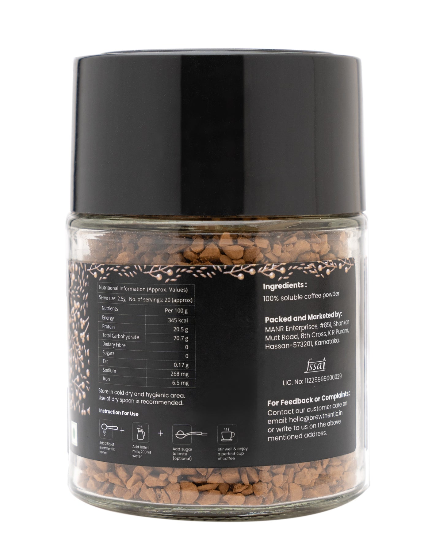 Brewthentic Premium Freeze-Dried 50g | 100% Pure Coffee |  Instant Coffee Granules